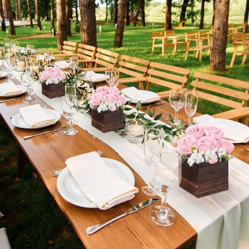 Suncalla 6 Sets Artificial Peonies Flower Centerpieces Wood Box, Light Pink - Image 4