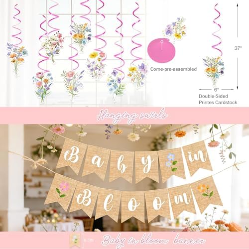 Hombae Baby in Bloom Baby Shower Decorations, 194PCs Spring Wildflower Party Supplies Wild Flower Tableware with Balloons Floral Banner Plates Napkins Forks Straws Service 24 - Image 3