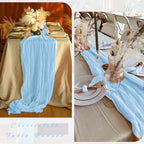 12 Pcs Baby Blue Cheesecloth Table Runner 10FT Runner for Tables 35 x 120 Inches Long Gauze Boho Fabric Table Runner Decoration Rustic Sheer Runner for Wedding Birthday Baby Shower Party (Baby Blue) - Image 5