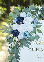 Artificial Dusty Blue Wedding Arch Flower Swags Set of 2 for Welcome Signs Floral and Wedding Reception Ceremony Decorations, White Flowers Decor - Image 3