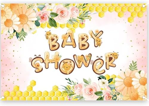 Fabric 10x8ft Honey Bee Baby Shower Backdrop Pink Flowers Yellow Honeycomb Oh Baby Decoration Background Sweet Honey Gender Reveal Neutral Newborn Party Banner Supplies by NECSOLE