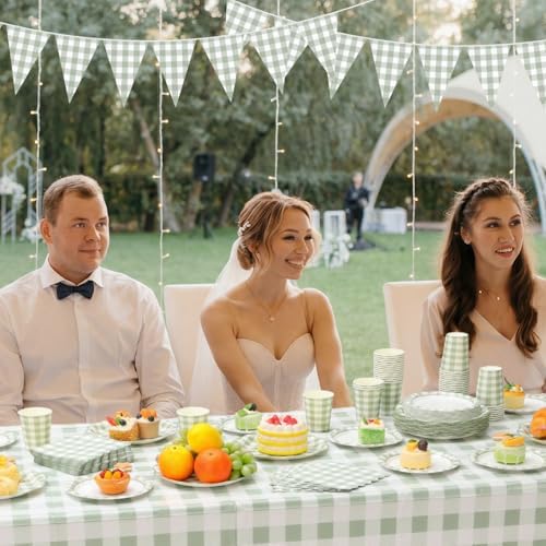 Sage Green 254 Pcs Gingham Plates Napkins Party Supplies for 50 - Image 4