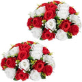 Briful Fake Floral Balls for Centerpieces - 2PCS 11.8" Large Faux Rose Flower Arrangement Silk Flower Bouquet for Home Wedding Party Anniversary Table Vase Flower Stand Decor(Red White) by Briful