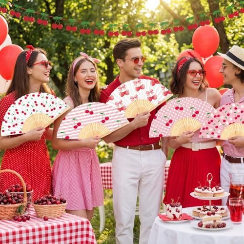 Roowest 36 Pcs Cherry Folding Hand Fans Bulk, Coquette Party Favors - Image 6