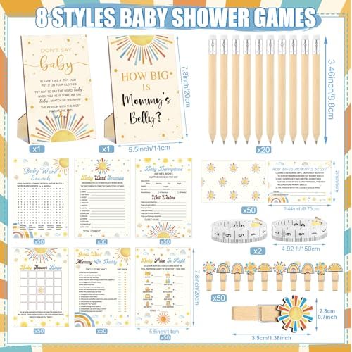 Funnymoom 426 Pcs Here Come the Sun Theme Baby Shower Games Set of 8 - Image 3