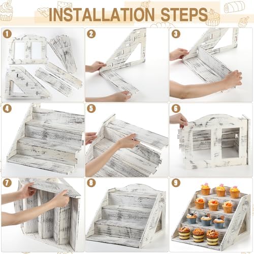 Jetec 4 Tier Wood Retail Cupcake Display Stands, Retro White - Image 3