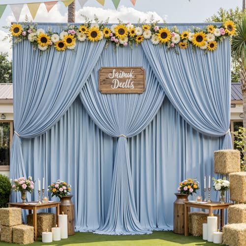 20×14 ft Wrinkle Free Dusty Blue Backdrop Curtain for Wedding Parties,4 Panels 5×14ft Height Silky Polyester Photo Backdrop Drapes Curtains for Birthday Baby Shower Photography Background Cloth by ENJOYYOURPARTY