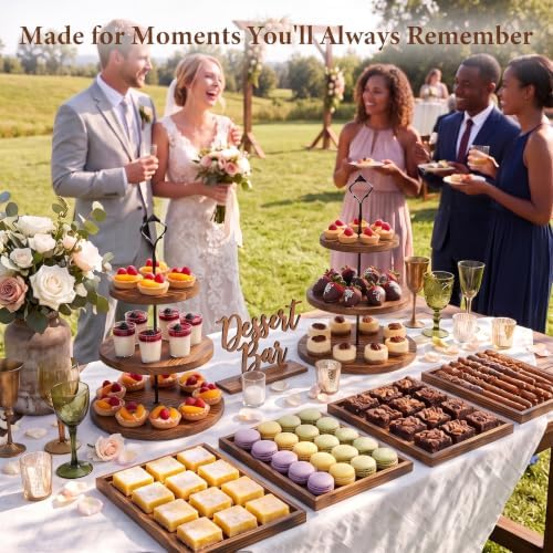 6pcs Wooden Dessert Table Display Set, 3 Tier Cupcake Stand Set with Serving Trays, Rustic Dessert Display Stand, Cake Stand Set for Wedding Dessert Table, Birthday, Baby Shower, Party Food Display, Home Decor - Image 3