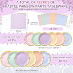 Yungyan 193 Pcs 48 Set Pastel Party Supplies, Gradient Rainbow Party Plates and Napkins Set with Tablecloth, Disposable Handle Teacups and Saucers for Birthday Wedding Bridal Shower Decorations - Image 2