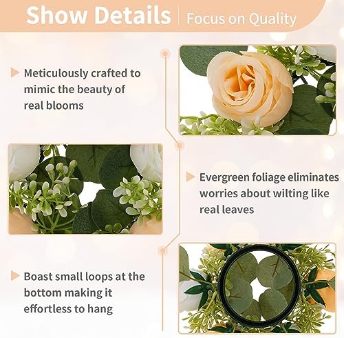 NUPTIO Small Flower Rings for Centerpieces: 9.05 Inch Champagne & White Candle Wreath 10 Pcs for Wedding Party Christmas Table Decorations - Spring Summer Front Door Porch Decor - Image 5