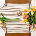 Ivory White Cheesecloth Table Runner Boho Wrinkled Gauze Table Runners - Image 6