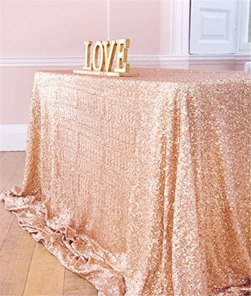 QueenDream Rose Gold Table Cloth 90x132 Inch Sequin Tablecloth for Wedding Baby Shower Ceremony Birthday Cake Table Holiday Banquet Decorations - Image 2