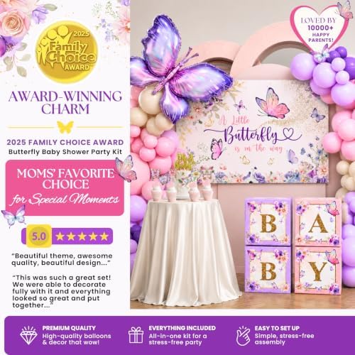 195 Pc Butterfly Baby Shower Decorations, A Little Butterfly Is On The Way - Image 3