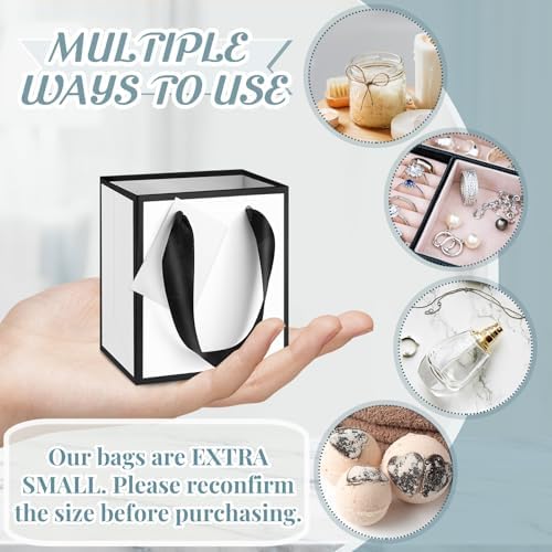 Yeaqee 100 Pcs Mini Paper Gift Bags with Handles Tag, White,Black - Image 3