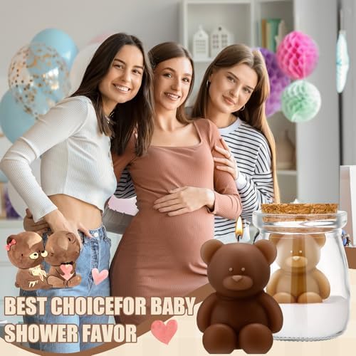 MTLEE 20 Sets Bear Baby Shower Favors Party Candle White Brown - Image 4