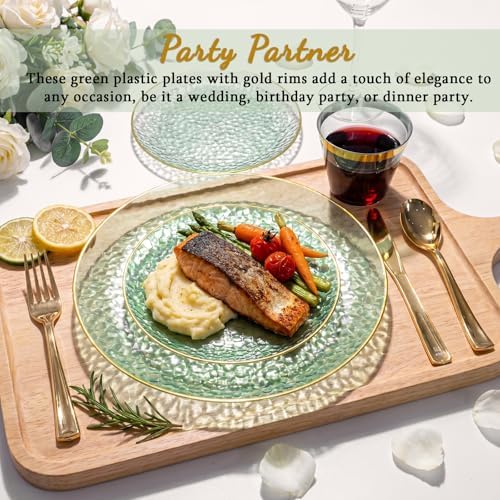 175PCS Green Plastic Plates for 25 Guests, Disposable Plates for Party, Heavy Duty Disposable Plate Set Include: 25 Dinner Plates, 25 Dessert Plates, 25 Cups and Cutlery for Wedding & Party - Image 3