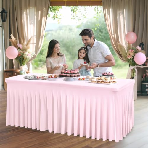 6 Packs Baby Pink Spandex Table Clothes for 6FT Rectangle Tables, Wrinkle Free Fitted Table Cover for Event, Wedding, Banquet & Parties - Image 4