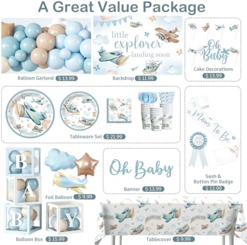 288PCS Cocomigo Blue Airplane Baby Shower Decorations for 25 Guests - Image 3