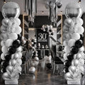 2 Sets Black Silver White Balloon Column Stand Kit, Adjustable Floor Tower with Foil & Latex Balloons for Birthday Wedding Anniversary Retirement Disco Bachelorette Party Backdrop by Sonwyoung