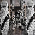 2 Sets Black Silver White Balloon Column Stand Kit, Adjustable Floor Tower with Foil & Latex Balloons for Birthday Wedding Anniversary Retirement Disco Bachelorette Party Backdrop by Sonwyoung