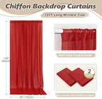 10ft x 10ft Red Backdrop Curtain Drapes, Wrinkle-Free Sheer Chiffon Fabric Photo Backdrop Panels for Wedding Arch Party Ceremony Stage Decoration - Image 4