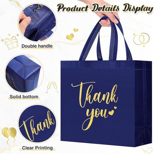 Sweetude 30 Thank You Non Woven Gift Bag, 11 x 12 x 5 Inch, Navy Blue - Image 5