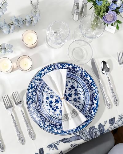 Hioasis Blue Plastic Plates, Fancy Disposable Pates, 60 Pcs for 30 Guests - Image 3