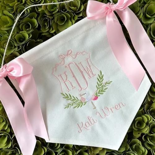 Customized Newborn Welcome Banner Embroidered Newborn Name Personalized Gifts Newborn Decorations With Bow Perfect For Baby Welcome Party Greetings Newborn Hospital Entrance Decorations - Image 5
