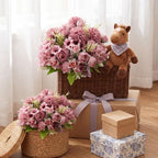 Tigeen 24 Bundles Peonies Artificial Flowers Faux Roses, Gray Purple - Image 3