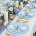 LIYH 120 Pcs Heavy Duty Baby Blue Scalloped Plastic Plates with Gold Rim - Image 4