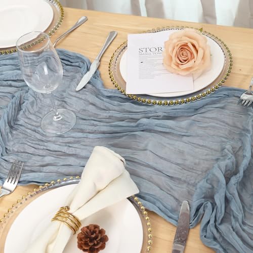10 Pack Dusty Blue Cheesecloth Table Runner 120 Inch Boho Wedding Decor - Image 4