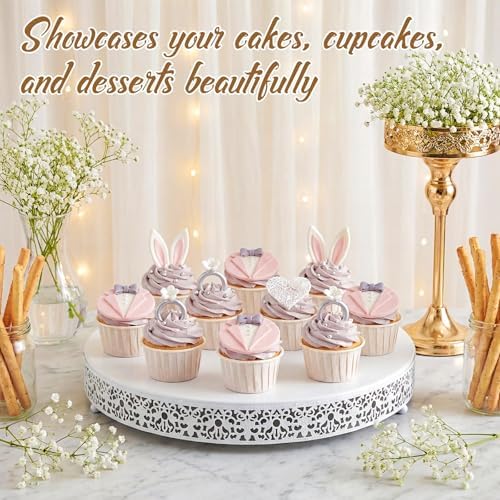 Wenqik 20 Inch White Cake Stand Metal Round with Cutter Spatula, Classic - Image 5