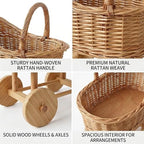 Woven Rattan Stroller Shaped Flower Basket with Handle, Versatile Trolley Decorative Flower Basket, Wicker Baby Carriage, Handwoven for Weddings, Baby Showers, Floral Arrangements - Image 4