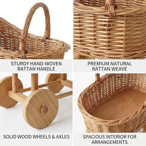 Woven Rattan Stroller Shaped Flower Basket with Handle, Versatile Trolley Decorative Flower Basket, Wicker Baby Carriage, Handwoven for Weddings, Baby Showers, Floral Arrangements - Image 4