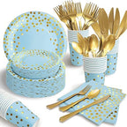 AIRE Blue Gold Paper Plates Set, 175PCS Disposable Dinnerware for 25 by AIRE