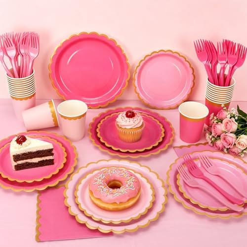 Pink Plates and Napkins Party Supplies Set for 48 Guests - Image 3