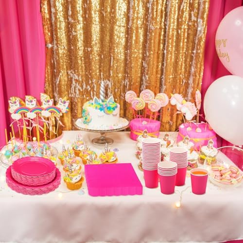 Ziliny 350 Pcs Hot Pink Plates and Napkins, 50 Guest Breast Cancer Awareness Party Supplies Include Scalloped Paper Plates Napkins Cups Plastic Spoons Forks Knives Disposable Tableware Set for Women - Image 4