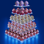 5 Tier Cupcake Stand with Blue Lights, Acrylic Square Cupcake Tower by RLHDIS