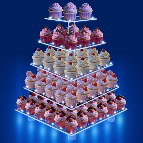 5 Tier Cupcake Stand with Blue Lights, Acrylic Square Cupcake Tower by RLHDIS