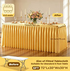 Gold Polyester Table Cloths for Rectangle 6 Foot Tables, 2 Pack Wrinkle Free Tablecloths Stretchy Banquet Ruffle Fitted Table Cover Desk Skirt for Parties Wedding Birthday Baby Shower - Image 5