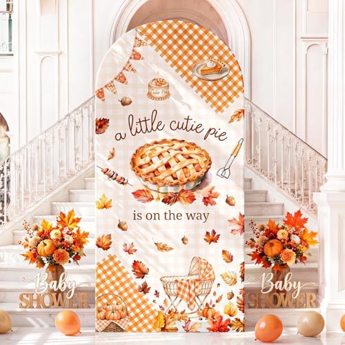 Tegeme 7.2ft A Little Cutie Pie is on The Way Arch Backdrop Cover Fall Baby Shower Decoration Large Orange Pie Backdrop Party Favor for Gender Reveal Welcome Party Supply Photo Background Decoration by Tegeme