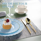 Lullaby 60PCS Light Blue Scalloped Plastic Plates with Gold Rim for Party - Image 4