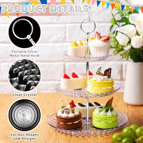 Patelai 8 Pcs 3 Tier Acrylic Cake Stand, Clear, Silver - Image 2