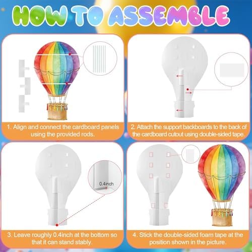 2.9 ft x 4.9 ft Rainbow Hot Air Balloon Baby Shower Decorations, Large Colorful Hot Air Shaped Cardboard Cutout, Life-Size Standup Photo Booth Props for Birthday Party Backdrops Decor - Image 4