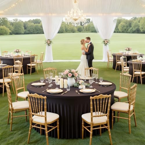 2 Pack Black Round Tablecloths, 60 Inch Spandex Stretchy Table Cloth with Skirt, Washable Fitted Tablecloth, Circle Wrinkle Free Table Cover for Wedding Party Birthday Outdoor Event - Image 4
