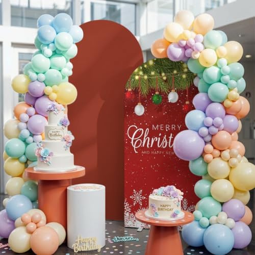 Modern Christmas Pine Branch Ball Strip Arch Backdrop Cover 7.2 ft 2 Sided Wedding Arch Covers Stretchy Backdrop Round Top for Birthday, Party, Baby Shower Decorations - Image 4