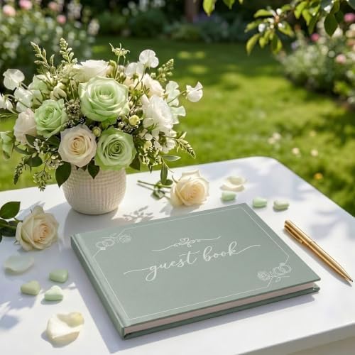 Wedding Guest Book Sage Green Linen Photo Guestbook - Image 5