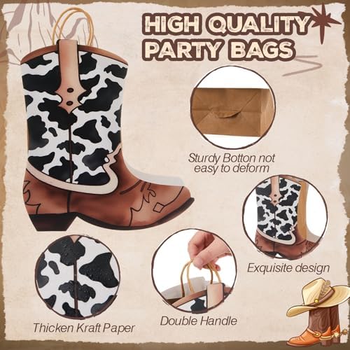 Tioncy 24 Pcs Cowboy Boot Paper Gift Bags, Assorted Style, Brown - Image 3