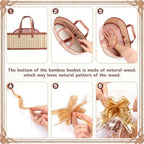 Reallnaive 12 Set Gift Basket Empty Woven Bamboo Storage Baskets with Clear Gift Bags Pull Bows Ribbon Foldable DIY Gifts Basket Kit with Handle for Baby Shower Housewarming - Image 3
