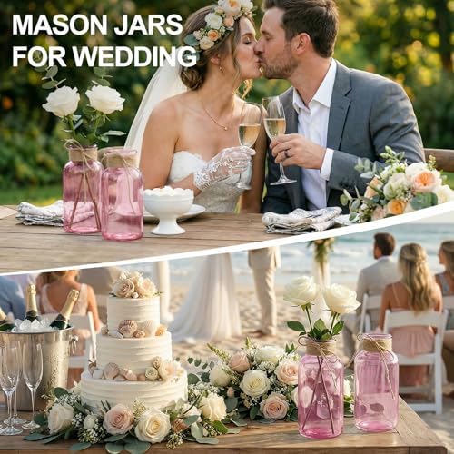 Mason Jars for Centerpiece Glass Flower Bud Vase Pink Vases, 6 Pc - Image 3